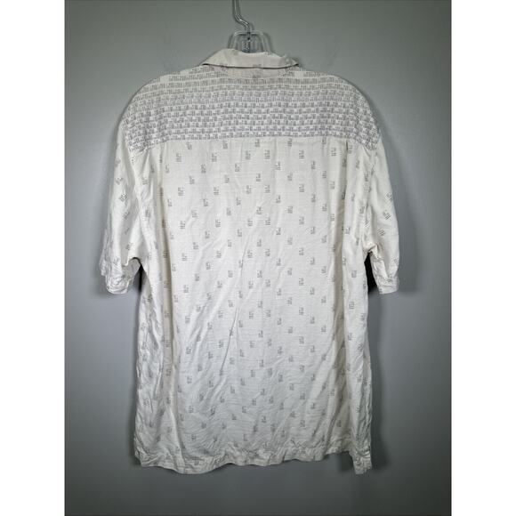 Tommy Bahama Silk Button Down Mens Large Cream Geo Print 90's Y2K Tropical Beach - Picture 2 of 9